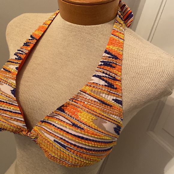 VIX by Paula Hermanny Beaded Triangle Bikini Top Size 10 - Picture 7 of 9